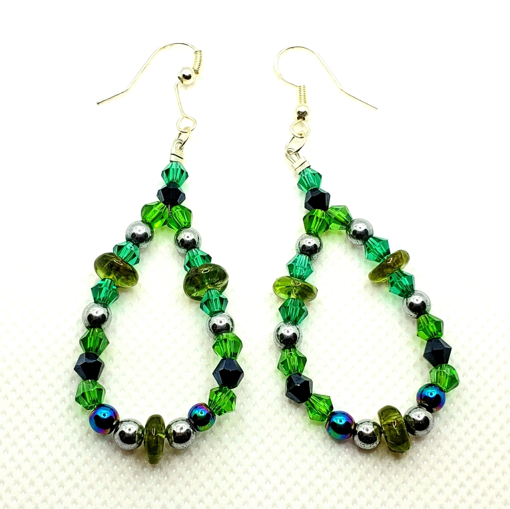 Natural Gemstone Peridot Crystal Green Earrings